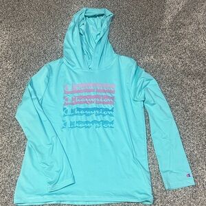 Champion Aqua Hoodie with Multicolor Logo